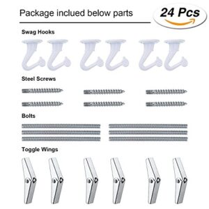 BBTO Swag Ceiling Hooks and Hardware Set, Swag Hooks with Steel Screws/Bolts and Toggle for Ceiling Installation Cavity Wall Fixing (6)