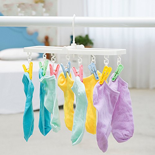 MXY Plastic Clothespins Foldable Clothes Socks Underwear Hooks Laundry Colorful Lingerie Hanger Small Hanging 8 Clothes Pins Clips Drip Hanger