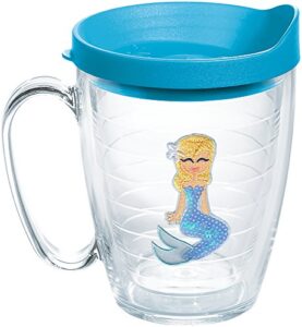 tervis blue sequins mermaid insulated tumbler with emblem and turquoise lid, 16oz mug, clear
