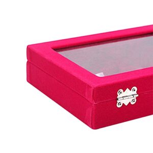 GSLSTGS Velvet Glass Jewelry Display Storage Box Ring Earrings Jewelry Box Ring Holder Case, 2 clasps (Red)