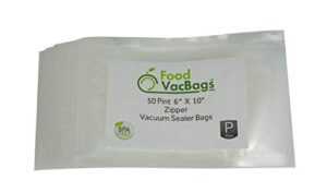 zipper vacuum seal bags (50 count), foodvacbags compatible with weston®, foodsaver®, heavy-duty commercial storage, clear (pint 6" x 10)