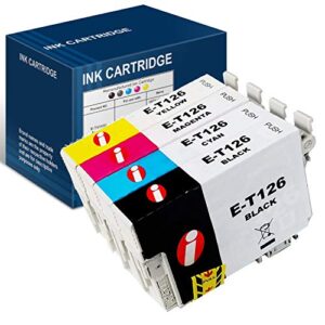 ink4work 4 pack remanufactured ink cartridge replacement for epson 126 t126 for workforce 435 520 545 635 645 wf-3520 wf-3530 wf-3540 wf-7010 wf-7510 wf-7520 (b/c/m/y)