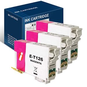 ink4work 3 pack remanufactured magenta ink cartridge replacement for epson 126 t126 for workforce 435 520 545 635 645 wf-3520 wf-3530 wf-3540 wf-7010 wf-7510 wf-7520 (magenta, 3-pack)