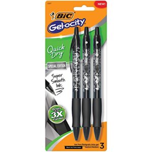 bic gel-ocity quick dry special edition gel pen, medium point (0.7mm), black, 3-count