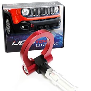 ijdmtoy red track racing style tow hook ring compatible with jeep 2015-up renegade latitude, sport, limited models (except trailhawk), made of lightweight aluminum