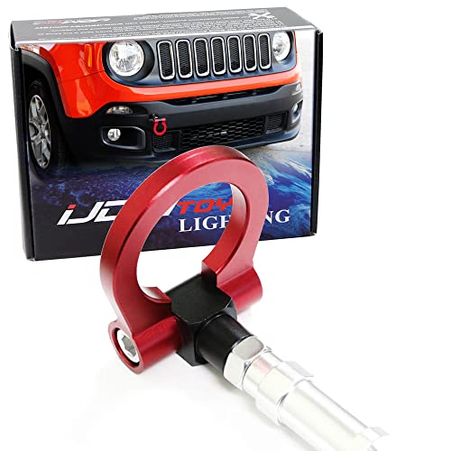 iJDMTOY Red Track Racing Style Tow Hook Ring Compatible With Jeep 2015-up Renegade Latitude, Sport, Limited models (Except Trailhawk), Made of Lightweight Aluminum