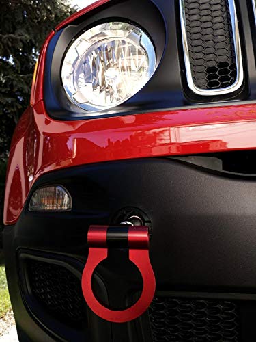 iJDMTOY Red Track Racing Style Tow Hook Ring Compatible With Jeep 2015-up Renegade Latitude, Sport, Limited models (Except Trailhawk), Made of Lightweight Aluminum