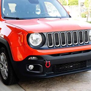 iJDMTOY Red Track Racing Style Tow Hook Ring Compatible With Jeep 2015-up Renegade Latitude, Sport, Limited models (Except Trailhawk), Made of Lightweight Aluminum