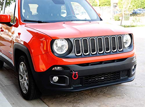 iJDMTOY Red Track Racing Style Tow Hook Ring Compatible With Jeep 2015-up Renegade Latitude, Sport, Limited models (Except Trailhawk), Made of Lightweight Aluminum