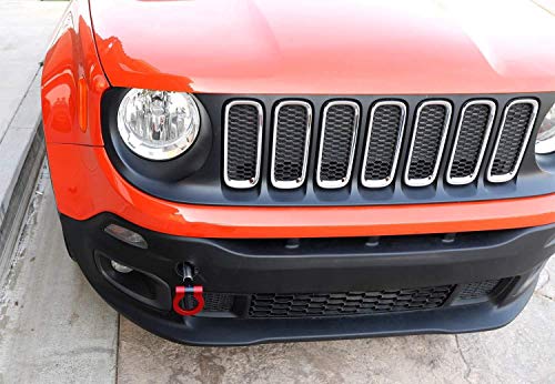 iJDMTOY Red Track Racing Style Tow Hook Ring Compatible With Jeep 2015-up Renegade Latitude, Sport, Limited models (Except Trailhawk), Made of Lightweight Aluminum