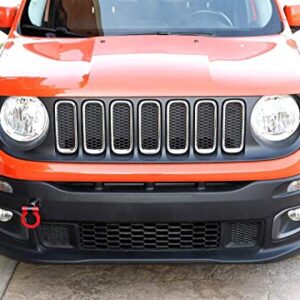 iJDMTOY Red Track Racing Style Tow Hook Ring Compatible With Jeep 2015-up Renegade Latitude, Sport, Limited models (Except Trailhawk), Made of Lightweight Aluminum