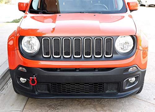 iJDMTOY Red Track Racing Style Tow Hook Ring Compatible With Jeep 2015-up Renegade Latitude, Sport, Limited models (Except Trailhawk), Made of Lightweight Aluminum