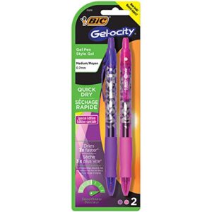 bic gel-ocity quick dry special edition fashion gel pen, medium point (0.7mm), assorted fashion colors, 2-count