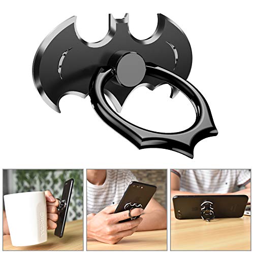 OATSBASF Bat Phone Ring Stand Holder Cell Phone Ring Holder Finger Grip 360 Degree Rotation Compatible with iPhone 12/11 Pro Max/SE 2020 and Other Smartphones（Black+Silver）