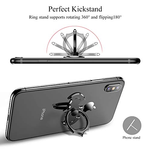 OATSBASF Bat Phone Ring Stand Holder Cell Phone Ring Holder Finger Grip 360 Degree Rotation Compatible with iPhone 12/11 Pro Max/SE 2020 and Other Smartphones（Black+Silver）