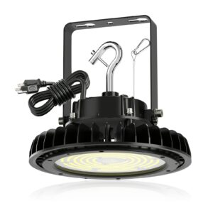 adiding ufo led high bay light 150w bright 170lm/w dlc listed 25,500lm 0-10v dimmable shop light ac100-277v with 6.56ft us plug power cable, rotatable bracket for barn, warehouse, workshop, storage
