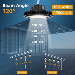 Adiding UFO LED High Bay Light 150W Bright 170LM/W DLC Listed 25,500LM 0-10V Dimmable Shop Light AC100-277V with 6.56ft US Plug Power Cable, Rotatable Bracket for Barn, Warehouse, Workshop, Storage