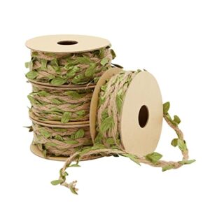 4 Rolls of Burlap Leaf Ribbon, 65.6 Feet Green Vine Twine for Jungle Safari Birthday Party, Baby Shower, Home Decorations, Gift Wrapping