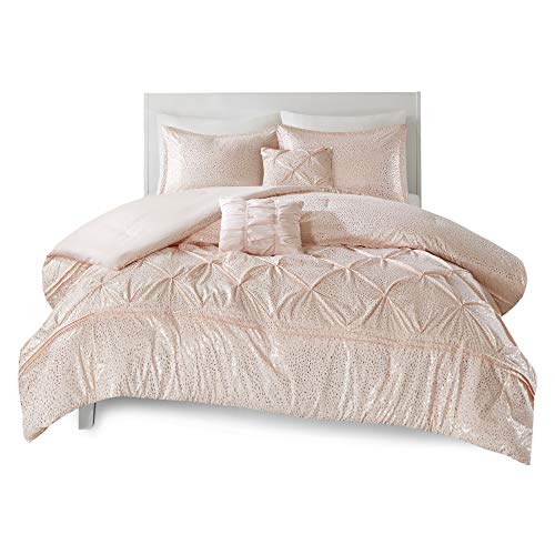 Intelligent Design - ID10-1342 Adele Ultra Soft Microfiber Metallic Print Bed Comforter Set Full/Queen Size, Blush, Gold