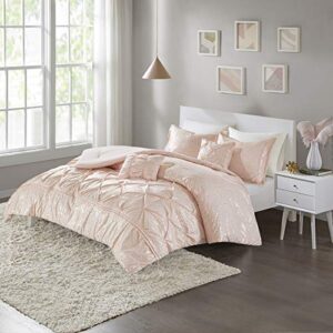 Intelligent Design - ID10-1342 Adele Ultra Soft Microfiber Metallic Print Bed Comforter Set Full/Queen Size, Blush, Gold