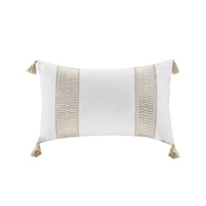 harbor house anslee cotton linen accent throw pillow, cottage/country embroidered fashion oblong decorative pillow, 12" w x 20" l, white