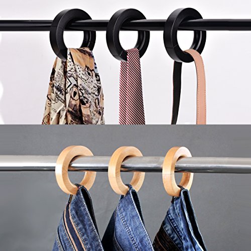 Pants Hangers, High-Grade Solid Wooden, Unique Ring Design, Jeans Hanger, Shorts Hanger, Silk Scarves Hangers, Scarf Hanger, Tie Hanger, Bag Hanger with Magnet, 3-Pack. (Natural)