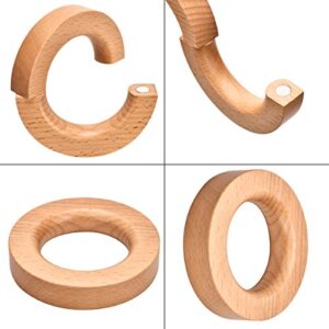 Pants Hangers, High-Grade Solid Wooden, Unique Ring Design, Jeans Hanger, Shorts Hanger, Silk Scarves Hangers, Scarf Hanger, Tie Hanger, Bag Hanger with Magnet, 3-Pack. (Natural)