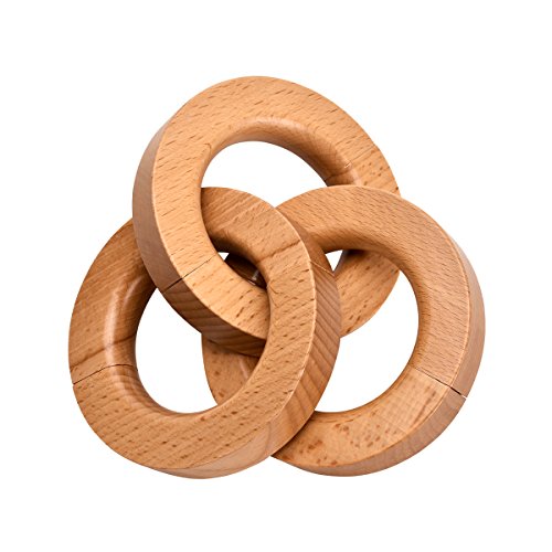 Pants Hangers, High-Grade Solid Wooden, Unique Ring Design, Jeans Hanger, Shorts Hanger, Silk Scarves Hangers, Scarf Hanger, Tie Hanger, Bag Hanger with Magnet, 3-Pack. (Natural)