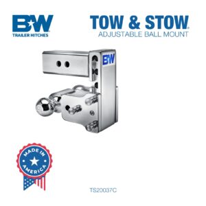 B&W Trailer Hitches Chrome Tow & Stow Adjustable Trailer Hitch Ball Mount - Fits 2.5" Receiver, Dual Ball (2" x 2-5/16"), 5" Drop, 14,500 GTW - TS20037C