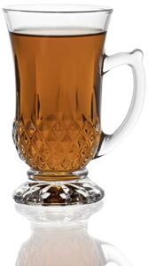 red co. 6-pack classic clear cut glass 4.5 oz footed turkish tea cups with handles, etched design