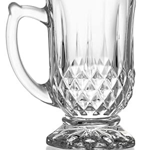 Red Co. 6-Pack Classic Clear Cut Glass 4.5 Oz Footed Turkish Tea Cups with Handles, Etched Design