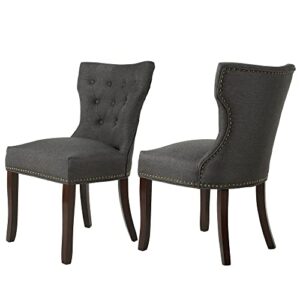 dagonhil fabric dining chairs set of 2, tufted dining room chairs,upholstered solid wood accent chairs with nail heads and buttons for living room,charcoal gray