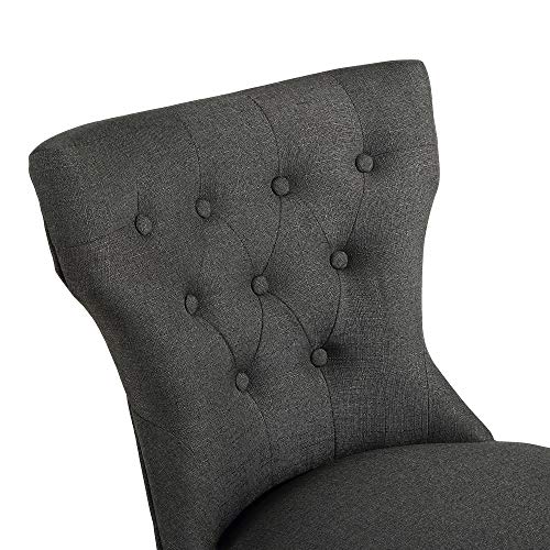 DAGONHIL Fabric Dining Chairs Set of 2, Tufted Dining Room Chairs,Upholstered Solid Wood Accent Chairs with Nail Heads and Buttons for Living Room,Charcoal Gray