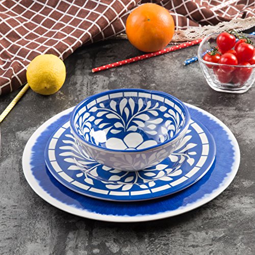 Melamine Dinnerware Set - 12 Pcs Dinner Dishes Set for Outdoor Use, Dishwasher Safe, Unbreakable, Blue