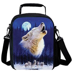 insulating thermal wolf animal print lunch bags for kids boys girls washable tote crossbody lunch container food carrier for school travel