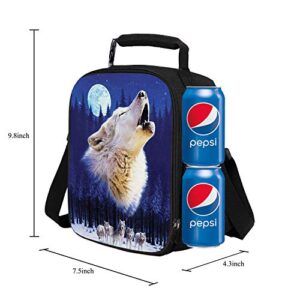 Insulating Thermal Wolf Animal Print Lunch Bags for Kids Boys Girls Washable Tote Crossbody Lunch Container Food Carrier for School Travel