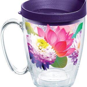 Tervis Plastic Floral Filter Tumbler with Wrap and Royal Purple Lid 16oz Mug, Clear