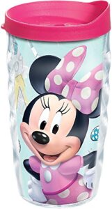 tervis disney - minnie mouse smart & positively me tumbler with wrap and fuchsia lid 10oz wavy, clear