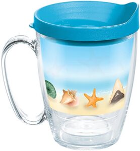 tervis shells on the beach tumbler with wrap and turquoise lid 16oz mug, clear