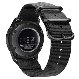 fintie bands compatible with samsung galaxy watch 3 45mm / galaxy watch 46mm / gear s3 classic/frontier, soft woven nylon band 22mm quick release adjustable replacement sport strap, black