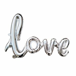 glanzzeit 33 x 24 inch handwriting love balloon banner romantic letters script love for marriage proposal engagement bridal shower wedding anniversary party decor (silver)