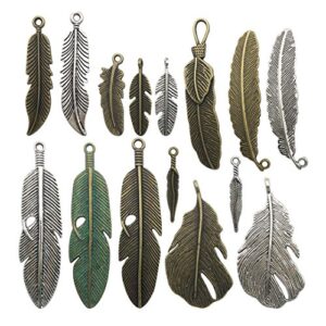 zfbb100g feather charms collection - antique silver bronze patina big goose bird plume plumage pinion wing feather metal pendants for jewelry making diy findings (hm17)