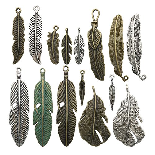 ZFBB100g Feather Charms Collection - Antique Silver Bronze Patina Big Goose Bird Plume Plumage Pinion Wing Feather Metal Pendants for Jewelry Making DIY Findings (HM17)