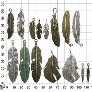 ZFBB100g Feather Charms Collection - Antique Silver Bronze Patina Big Goose Bird Plume Plumage Pinion Wing Feather Metal Pendants for Jewelry Making DIY Findings (HM17)