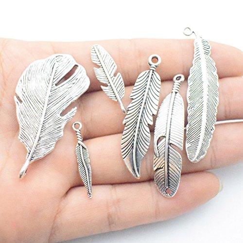 ZFBB100g Feather Charms Collection - Antique Silver Bronze Patina Big Goose Bird Plume Plumage Pinion Wing Feather Metal Pendants for Jewelry Making DIY Findings (HM17)