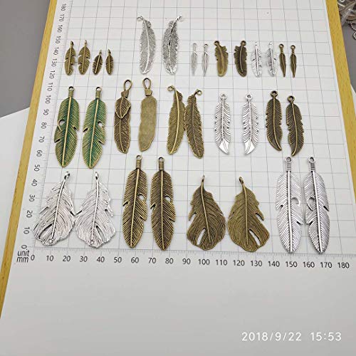 ZFBB100g Feather Charms Collection - Antique Silver Bronze Patina Big Goose Bird Plume Plumage Pinion Wing Feather Metal Pendants for Jewelry Making DIY Findings (HM17)