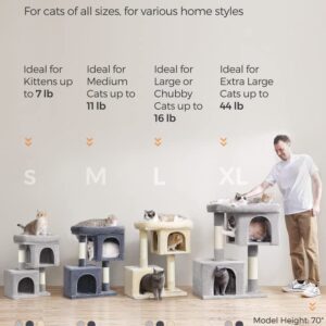 Feandrea Cat Tree, 33.1-Inch Cat Tower, L, Cat Condo for Large Cats up to 16 lb, Large Cat Perch, 2 Cat Caves, Scratching Post, Light Gray UPCT61W