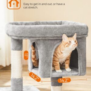 Feandrea Cat Tree, 33.1-Inch Cat Tower, L, Cat Condo for Large Cats up to 16 lb, Large Cat Perch, 2 Cat Caves, Scratching Post, Light Gray UPCT61W