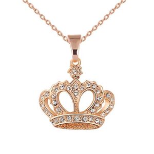 tendollar charm wedding queen long chain rhinestones crystal crown pendant necklace (gold)
