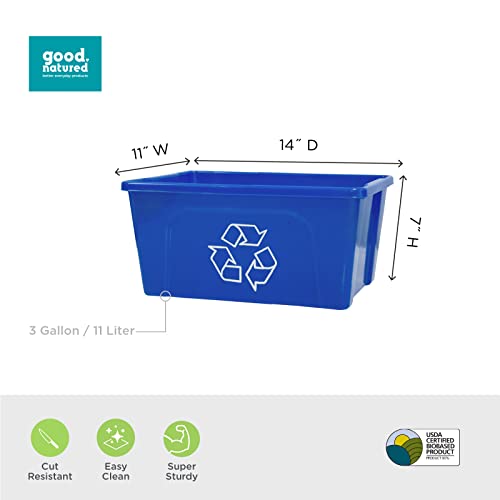 good natured Desktop Recycler, 3 Gallon / 11 Liter – Recycling Bin for Office Recycling Container - Plant Based, BPA-Free Small Storage Bin with Recycling Logo, Blue